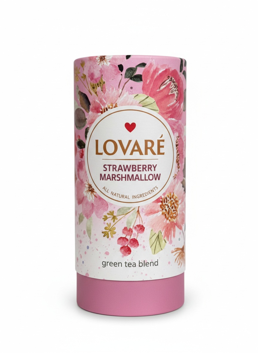 lovare strawberry marshmallow Zelený čaj „Strawberry Marshmallow“ Lovaré, 80 g - Obrázek 1